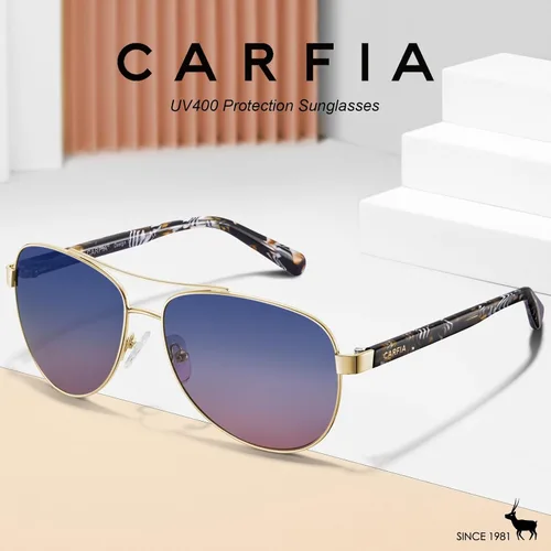 Vista 53 de CARFIA Gafas de sol polarizadas para mujer, protección UV, brazos de acetato, marco de metal, sombras para mujer, CA3216