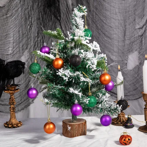 Vista 6 de Deloky 24 bolas de adorno de Halloween con purpurina, bolas colgantes inastillables de Halloween de 1.6 pulgadas, adornos brillantes de árbol negro