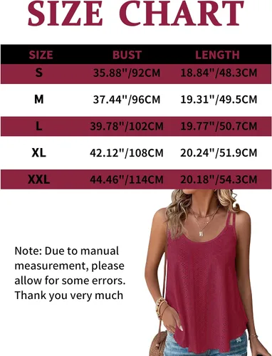 Vista 6 de Donnalla Paquete de 2 camisetas sin mangas para mujer, con ojales bordados, sin mangas, tirantes delgados, cuello redondo, ajuste holgado, casual