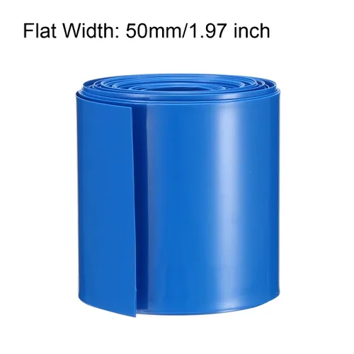 Vista 3 de uxcell Tubería termorretráctil de PVC de 1.969 in de ancho plano para 18650 16.4 ft de longitud, azul
