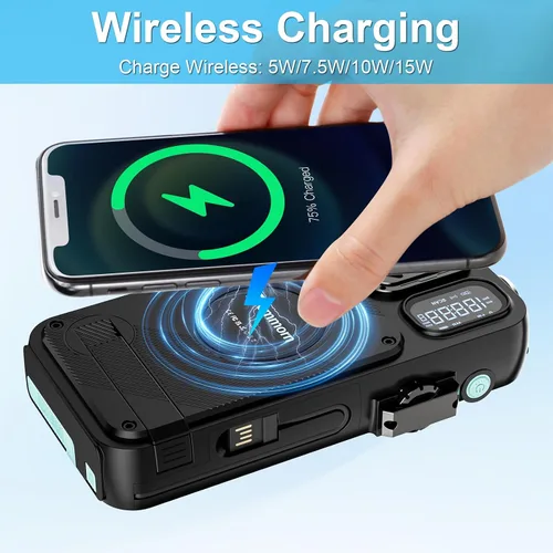 Vista 4 de Radio de emergencia y banco de energía solar de 22000 mAh, radio meteorológica FM NOAA, radio portátil con manivela Bluetooth, cargador de teléfono