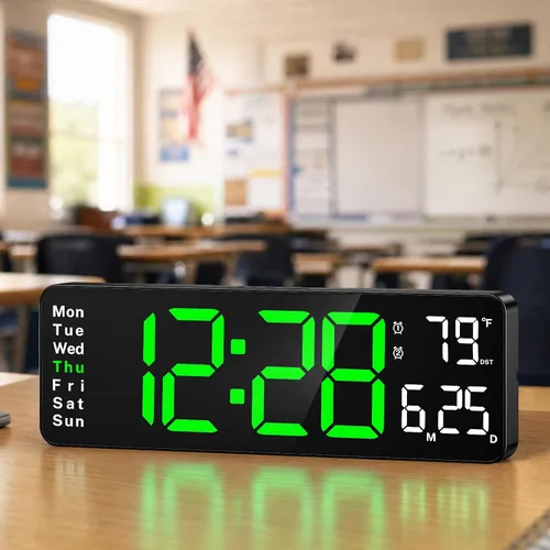 Vista 12 de Digital Clock Large Display, 13" Large Wall Clock for Classroom