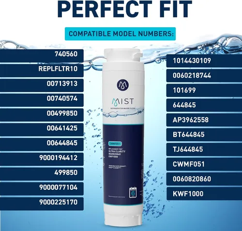 Vista 3 de Mist Filtro de agua de repuesto Ultra Clarity para Bosch, filtro de agua para refrigerador compatible con 644845, 9000077104, 9000194412, Haier