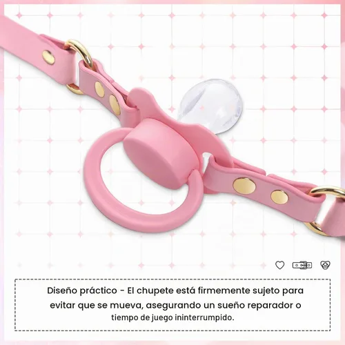 Vista 3 de Littleforbig Juego de chupete y mordaza de cuero con correa ajustable Gen II Rosa