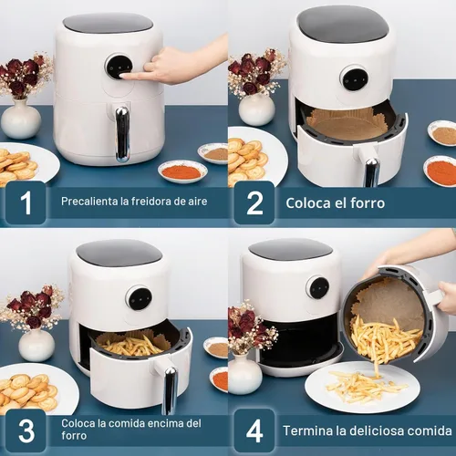 Vista 6 de 100 revestimientos desechables para freidora de aire, papel pergamino antiadherente de 7.9 pulgadas para hornear, asar, microondas, a prueba