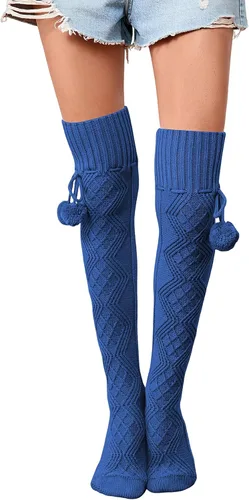 Vista 19 de SherryDC Calcetines de punto trenzado hasta el muslo para mujer, medias de bota extra largas de invierno, calentadores de piernas 1 - Blanco