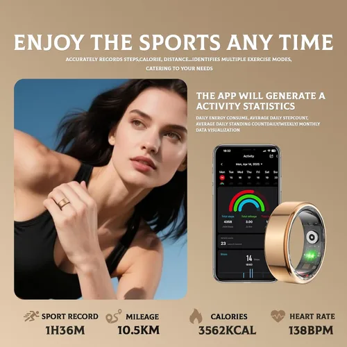 Vista 2 de Anillo inteligente para mujeres y hombres, rastreador de fitness con HRV/monitoreo del sueño, contador de pasos, calorías y seguimiento de Plateado