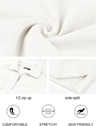 Vista 5 de MEROKEETY Sudadera corta de manga larga con media cremallera para mujer, con solapa, casual, acanalada