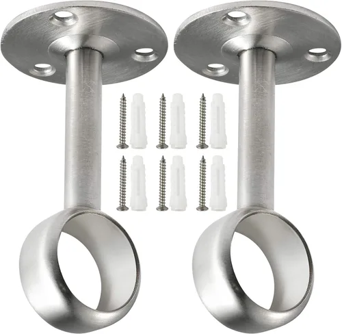 Vista 8 de Creatyi Soportes de montaje en techo resistentes, 4 soportes plateados para barra de armario con soportes de barra de 1 pulgada para cortinas
