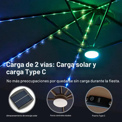 Vista 6 de HOOOWOOO Sombrilla de doble cabeza de 15 pies para patio al aire libre con Beige