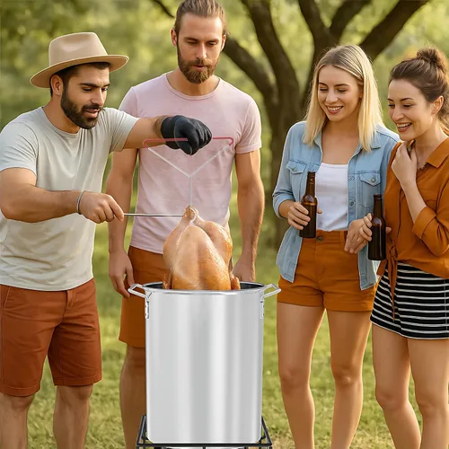 Vista 3 de Kit de olla de aluminio de 28,3 litros – Olla para freír pavo con tapa, gancho de elevación, soporte y termómetro – Freidora profunda grande