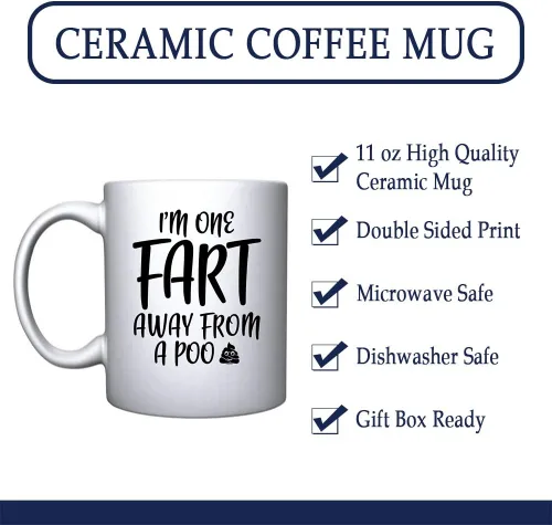 Vista 3 de Veracco Taza de café de cerámica blanca con texto en inglés "I One Fart Away From A Poo" - Divertido regalo de cumpleaños para alguien que ama beber