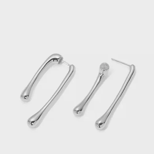 Vista 2 de Aretes colgantes minimalistas con forma de lágrima delantera y trasera para mujeres y niñas, diseño único, línea gruesa chapada en oro de 14