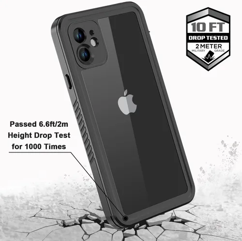 Vista 4 de Funda impermeable para iPhone 11 con protector de pantalla, protector de cuerpo completo, a prueba de golpes, a prueba de polvo, a prueba de Negro