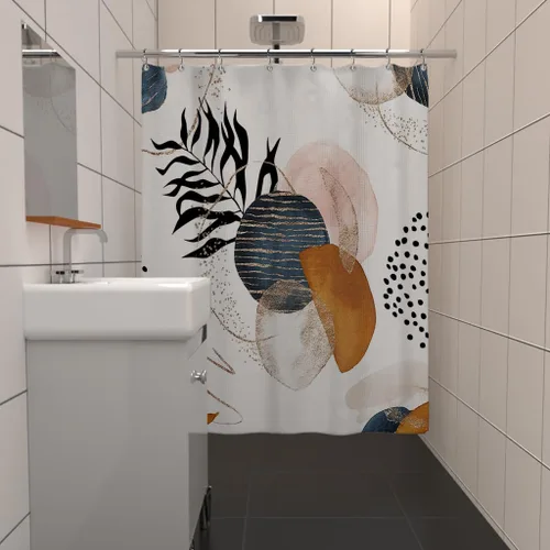 Vista 4 de Yeele Cortina de ducha bohemia de 71 x 71 pulgadas, cortinas de baño geométricas abstractas retro, arte estético, juegos de baño únicos