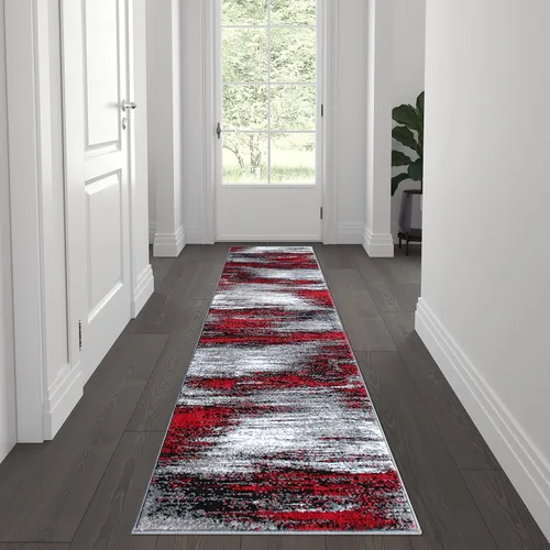 Vista 22 de Flash Furniture Rylan Collection - Alfombra contemporánea de olefinas azules, de pelo alto, 2 x 10 pies, respaldo de yute, pasillo, entrada