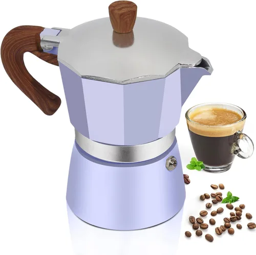 Vista 10 de Cafetera de aluminio con 3 tazas de 150ml (5.1 fl oz) Moka Pot Express, cafetera de café expreso para estufa, colorida cafetera italiana