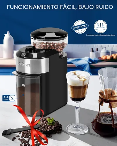 Vista 5 de Lonkion Molinillo de café eléctrico de rebabas - Molinillo de rebabas ajustable con 28 ajustes precisos de molienda para 12 tazas - Molinillo