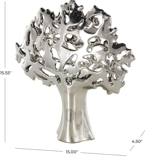 Vista 6 de Deco 79 Escultura decorativa de árbol de cerámica, estatua brillante para decoración del hogar con recortes abstractos, figura decorativa de 15 x 5