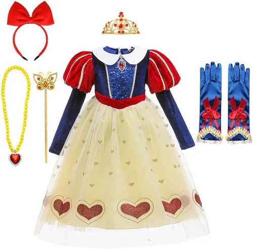 Vista 62 de MYRISAM Disfraz de princesa blanca como la nieve para niñas, Halloween, carnaval, cosplay, Navidad, cumpleaños (con accesorios para capa)