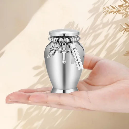 Vista 4 de Urnas pequeñas para cenizas humanas, mini urnas de cremación para la pérdida de un ser querido, urna de recuerdo de acero inoxidable para cenizas