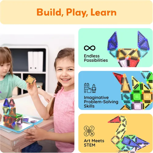 Vista 4 de PicassoTiles Juego de 30 piezas de azulejos magnéticos, juego compacto de construcción de mini imán de viaje con estuche de almacenamiento
