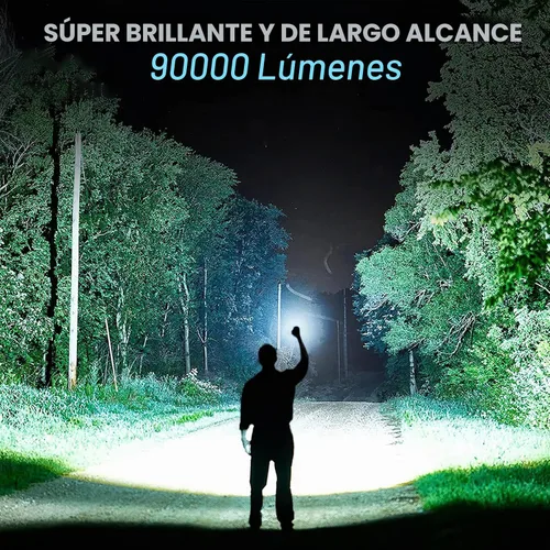 Vista 2 de Linterna recargable de 99,000 lúmenes altos, 7 modos de luz LED con COB, potente linterna de mano para el hogar, campamento (paquete de 2)