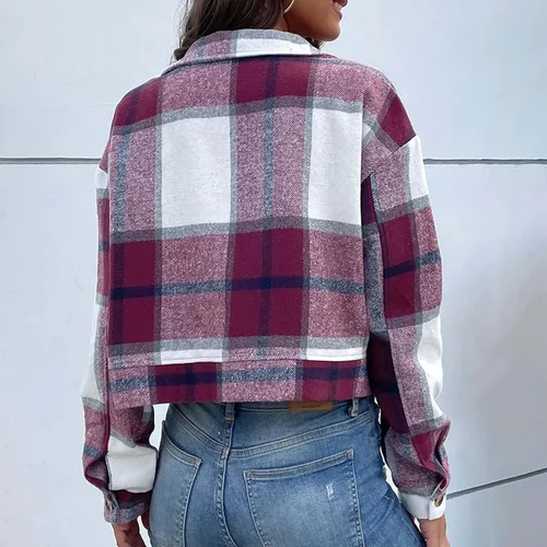 Vista 4 de Chaqueta corta para mujer, abrigo de manga larga con botones