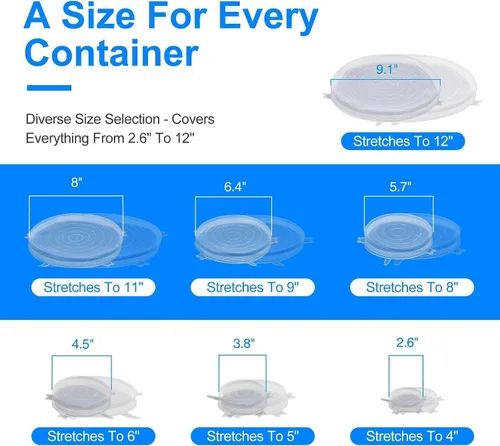 Vista 2 de 14 tapas elásticas de silicona reutilizables de alta calidad para almacenamiento de alimentos, fundas elásticas flexibles y resistentes al calor