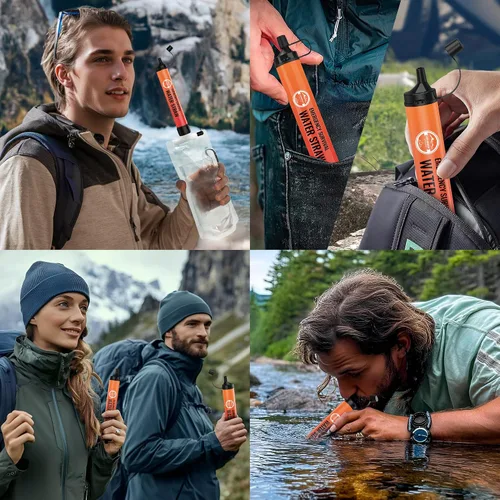 Vista 7 de Paquete de 3 popotes de filtro de agua, equipo de supervivencia naranja (3 Orange)