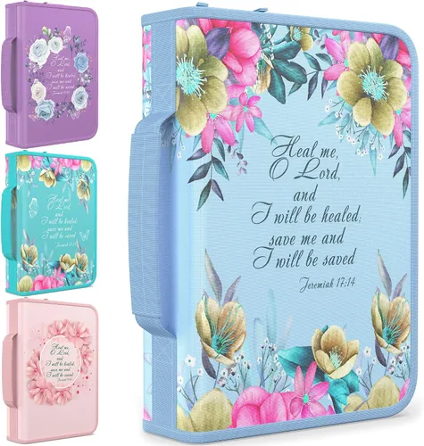 Vista 31 de DEHITE Funda para la Biblia para mujer, fundas de tela prémium para la Biblia para niñas, bolsa de transporte para mujer, ranuras para bolígrafos