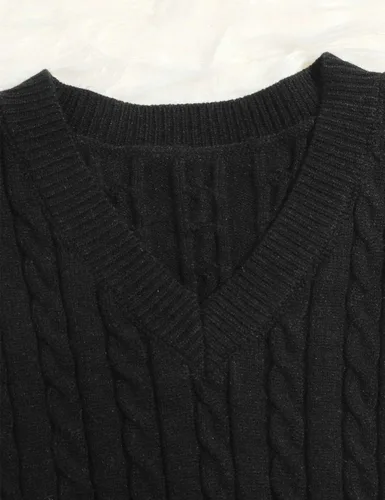 Vista 3 de Locachy Chaleco de punto trenzado sin mangas con cuello en V para mujer