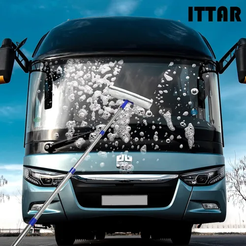 Vista 7 de ITTAR Kit de limpieza de ventanas, limpiador 2 en 1, limpiador de microfibra, mango largo de 61 pulgadas profesional para puerta de cristal