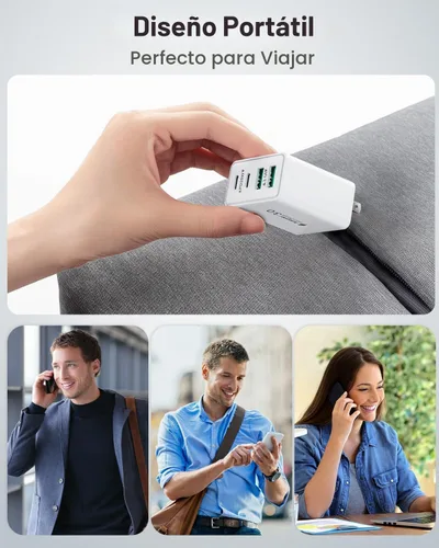 Vista 6 de Paquete de 2 cargadores de carga rápida para iPhone 14 y 13, 40 W, 4 puertos USB C, bloque de cargadores con cable USB C a Lightning de 6 pies