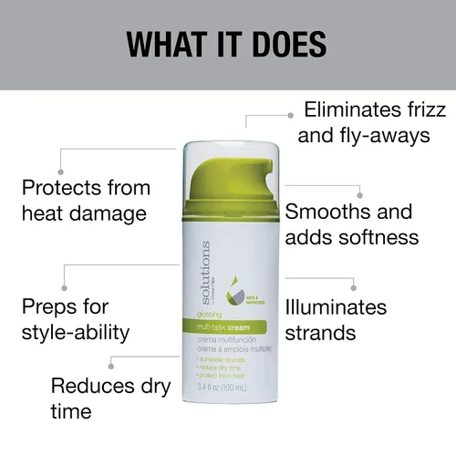 Vista 4 de GREAT CLIPS Solutions Glossing Multi-Task Cream, 3.4 oz Domar el encrespamiento y los vuelos Suaviza y suaviza el cabello
