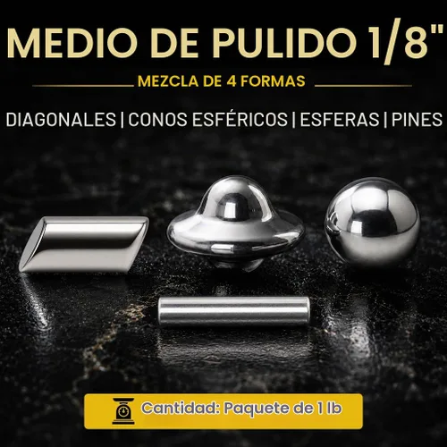 Vista 2 de Granalla de acero inoxidable de 1/8" para joyería - Mezcla de 4 formas para pulido de joyas (diagonales, balcones, bolas y pasadores) - BC