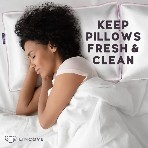 Vista 6 de Lincove Funda protectora de almohada de satén 100% algodón, funda de almohada con cremallera, 500 hilos, algodón de lujo, protector de almohada