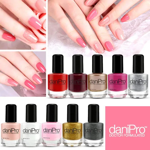 Vista 6 de daniPro Esmalte de uñas formulado por médicos, rosa intenso, promueve uñas más saludables y fuertes, biotina y vitaminas A y E, sin toxinas, secado