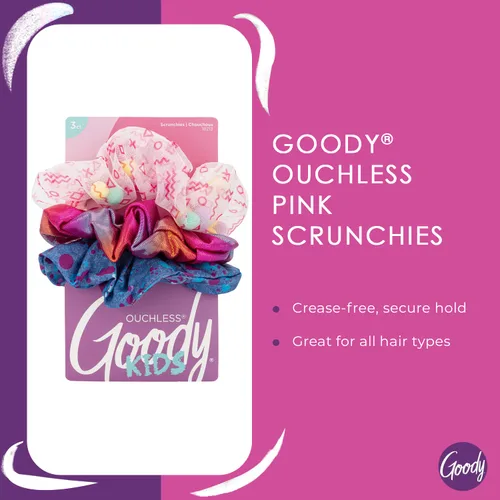 Vista 4 de Goody Kids Nostalgia Scrunchies - 3 unidades, rosa surtido - Accesorios para el cabello sin dolor para hombres, mujeres, niños y niñas para peinar