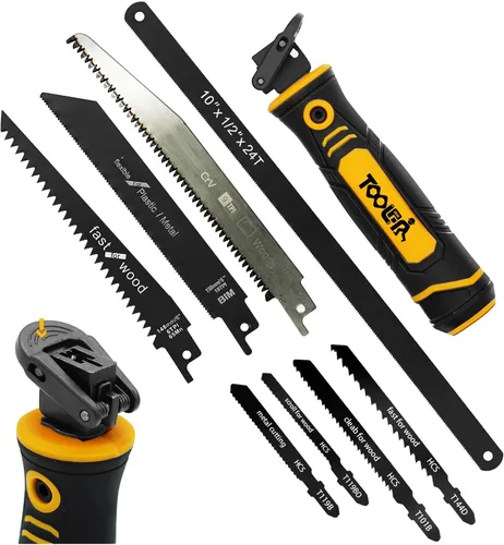 Vista 10 de Sierra de mano multicuchillas 5 en 1, 6 pulgadas (11T/16T), tirador japonés de doble filo, sierra para paneles de yeso, sierra para metales, sierra