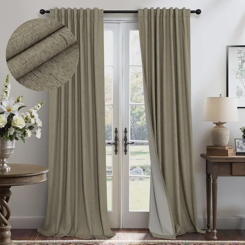Vista 26 de Pitalk Cortinas cortas 100% opacas de lino para cafetería, 40 pulgadas de largo, 2 paneles, cortinas de puerta francesa para ventana, cortina