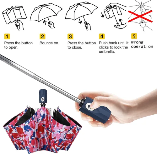 Vista 7 de FDJASGY Paraguas de viaje plegable compacto con protección UV, cierre automático, paraguas de lluvia plegable compacto para mujeres y hombres
