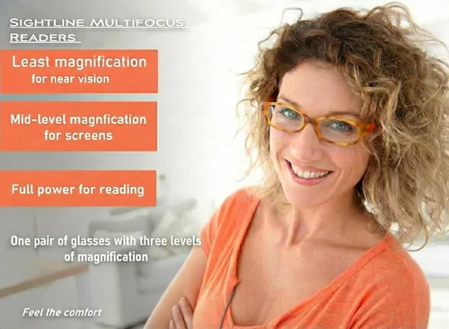 Vista 3 de Sightline Gafas de lectura progresivas para mujer, marco de acetato óptico de primera calidad, 1.00 Naranja