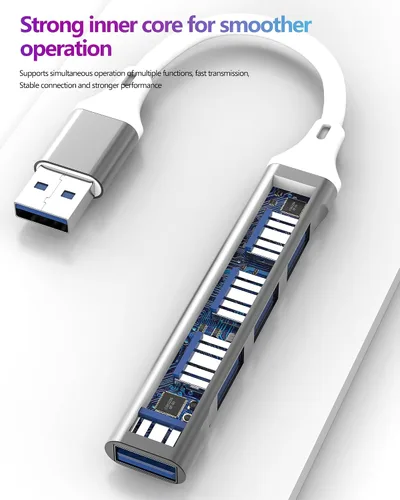 Vista 4 de USB a USB-A HUB (4 en 1) OTG 3.0 Cable Jack Adaptador de 4 puertos Multipuerto Splitter Laptop PC MacBook Dongle Estación de acoplamiento Extensión