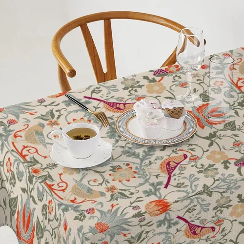 Vista 284 de Mantel Floral Retro de Pájaros, Diseño Original Bohemio William Morris Estampado Cubierta de Mesa para Hogar Picnic Fiesta Comedor Cocina William