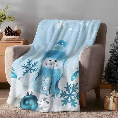 Vista 3 de Mantas de Tiro de Muñeco de Nieve de Navidad, Manta de Vellón Suave de Vacaciones de Invierno Decorativa para Hogar Sofá Sillón Silla Sala de Estar