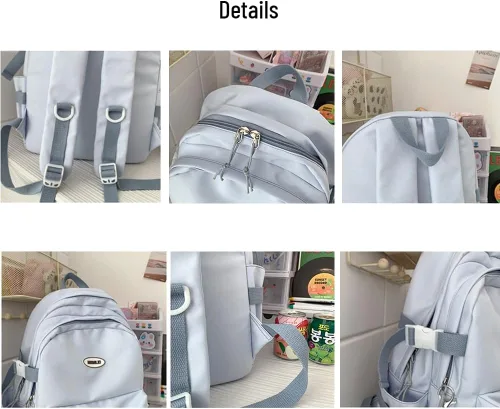 Vista 5 de Mochila Kawaii con bonito colgante de felpa, estética, casual, mochila de trabajo de viaje de 36 a 55 L, Azul, Moderno