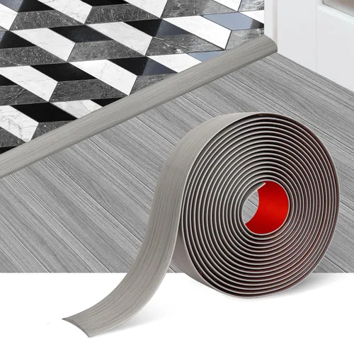 Vista 11 de Tira de transición de suelo, tiras autoadhesivas para suelos laminados, tira divisora plana de vinilo, diseño elegante de grano de madera