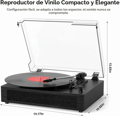 Vista 9 de Tocadiscos de vinilo Bluetooth con altavoces estéreo incorporados, transmisión por correa, tocadiscos de 3 velocidades para discos de vinilo