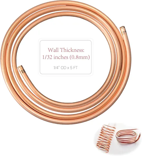 Vista 18 de Tubo de Cobre 99.9% 1,27 cm de diámetro exterior x 1,1 cm de diámetro interior 1,5 m, Pared del Tubo: 0,8 mm, Tubos Redondos Sin Costuras T2